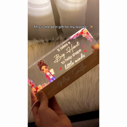 Teacher It Takes A Big Heart To Help Shape Little Mind Floral Personalized Acrylic Block LED Night Light