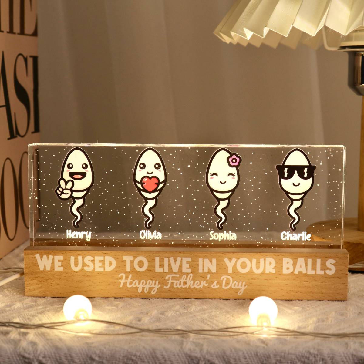 Little Cute Kids Happy Father‘s Day Personalized Acrylic Block LED Night Light
