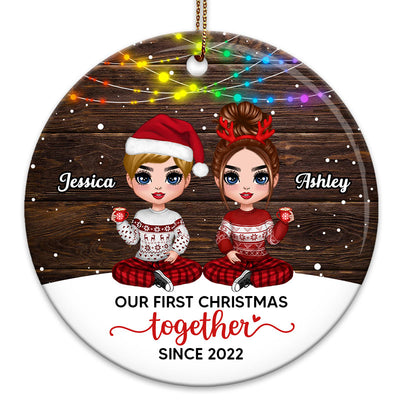 LGBT Doll Couple Colorful Light Personalized Circle Ornament