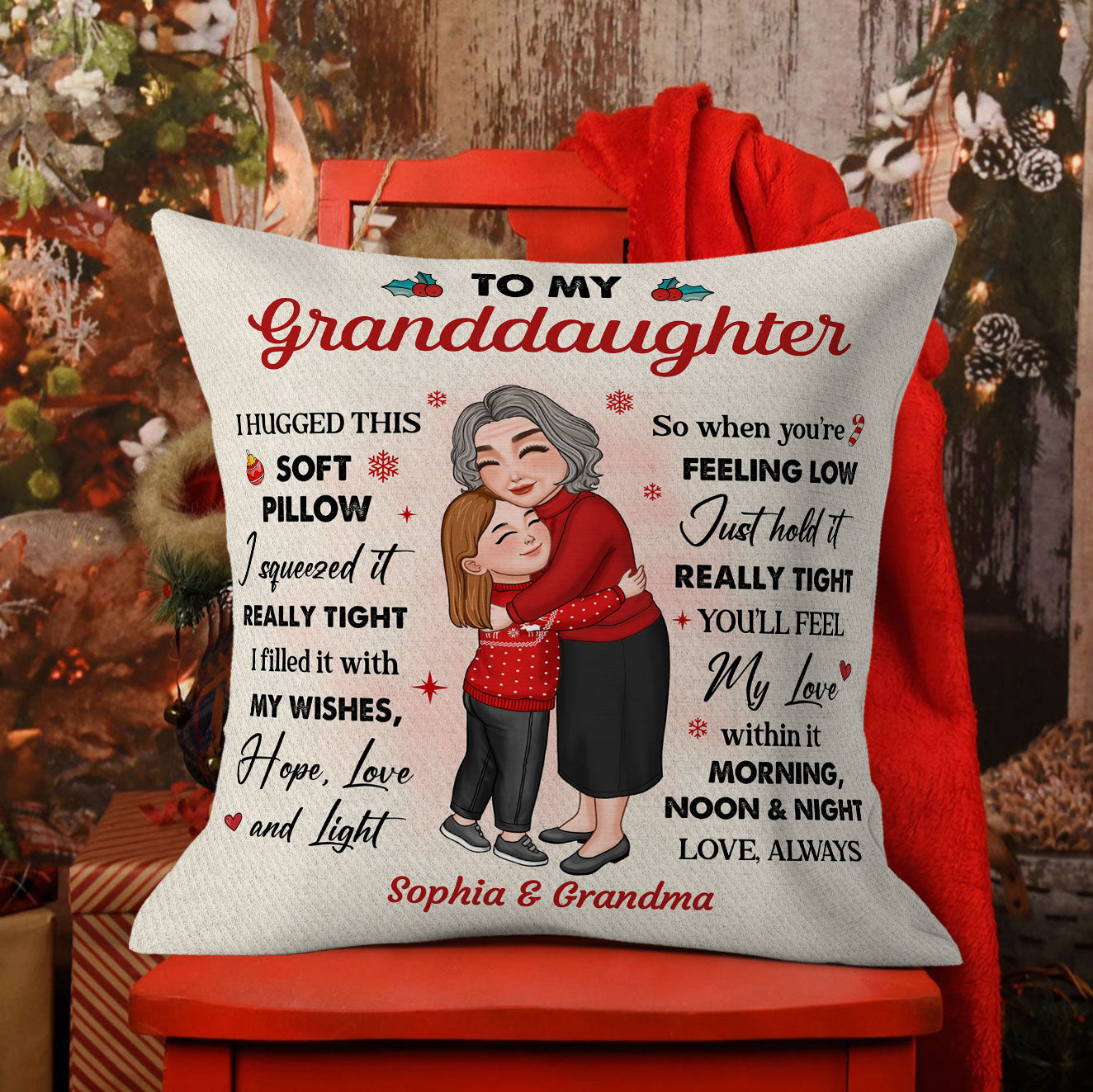 To My Granddaughter Grandson Grandma Hugging Personalized Pillow