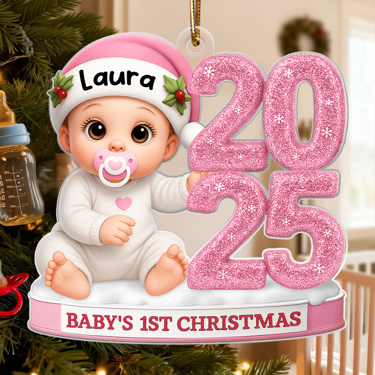3D Glitter Effect Baby 1st Christmas - Personalized Acrylic Ornament - Unique Christmas Gift For New Born, Baby