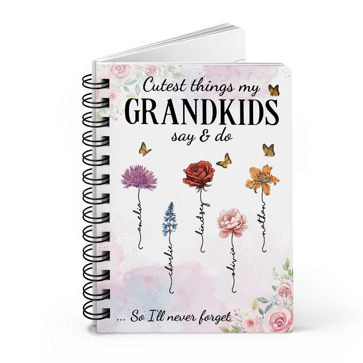 Cutest Things My Grandkids Say & Do Birth Month Flower Personalized Spiral Notebook Journal, Memory Book