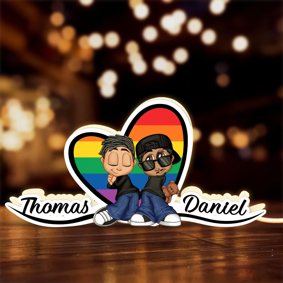 Y2K Couple LGBT Heart Personalized Light Box, Gift for Him for Her, Pride Month