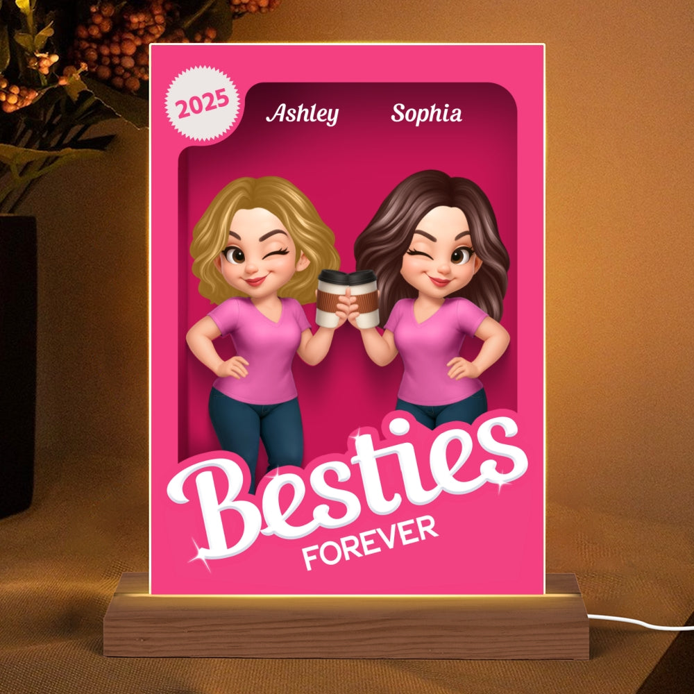 Besties Partner In Crime Pink 3D Effect Action Figure Personalized Acrylic LED Night Light