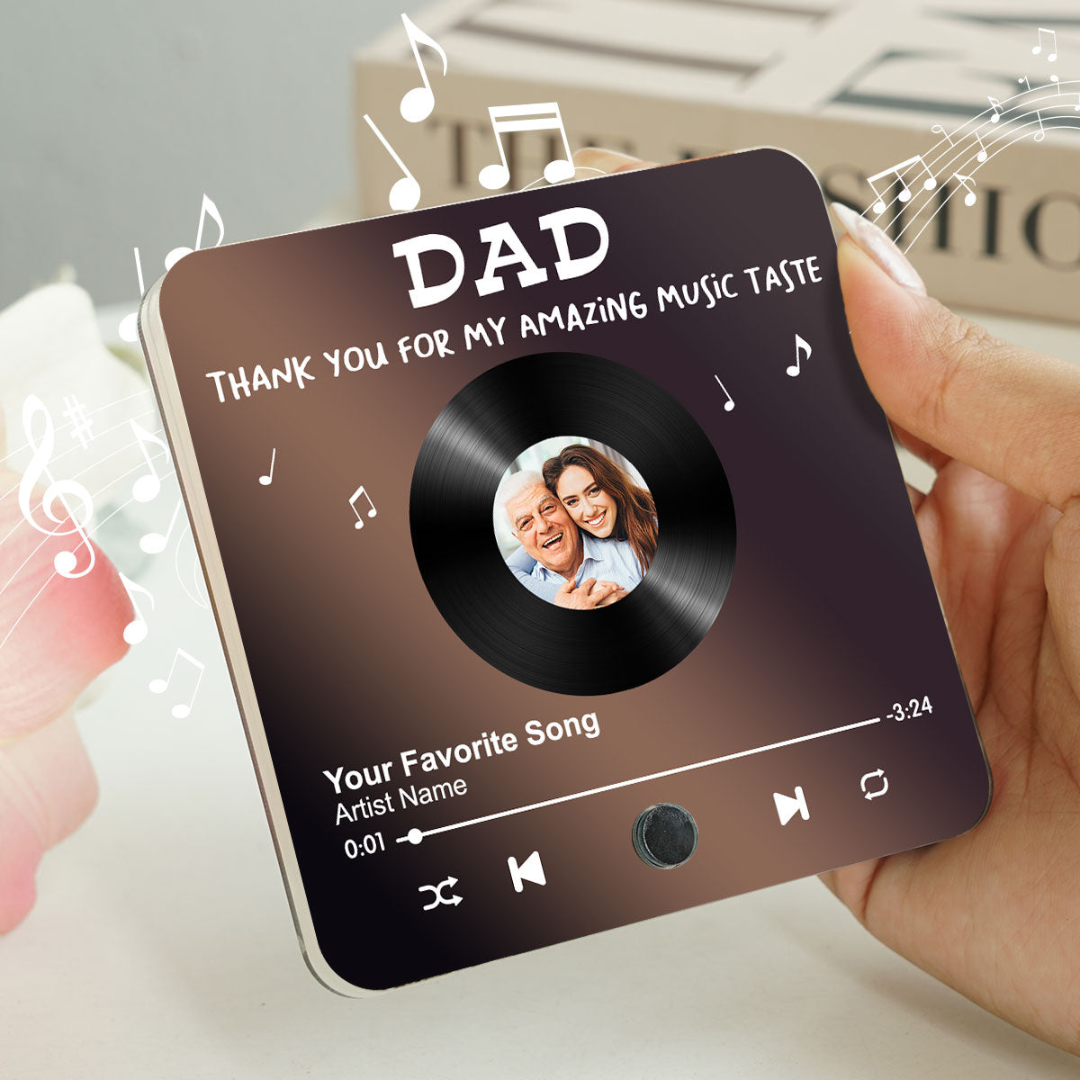 Dad Thank You For My Amazing Music Taste Upload Photo Favorite Song Personalized Music Fridge Magnet