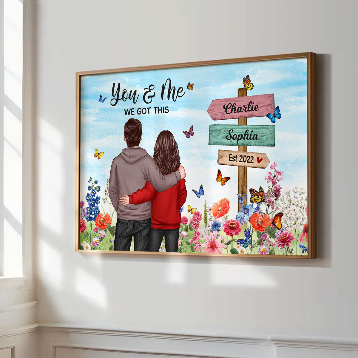 Couple In Flower Garden Sign Personalized Poster,  Gift, Anniversary Gift For Couples, For Him, For Her