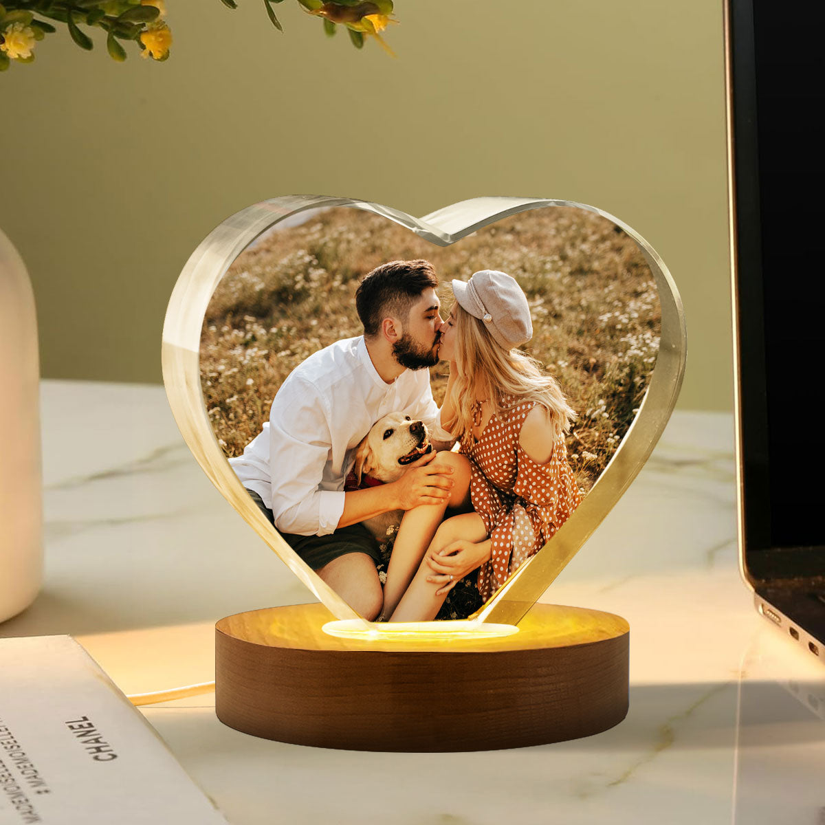 Personalized Photo Print Premium Crystal Heart Led, Created in a Moment, Treasured forever,  gift for him, gift for her - Free Shipping included
