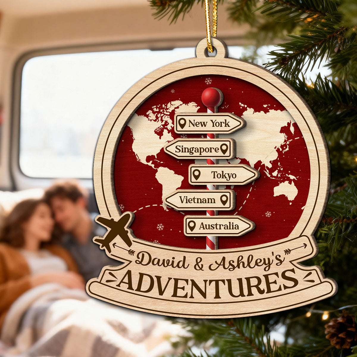 Couple Travel Destination In 2025 - Personalized Wooden Ornament - Unique Christmas Gift For Him, For Her, For Couple