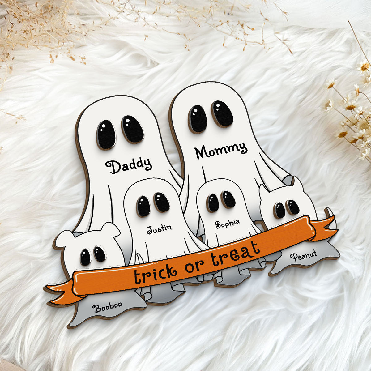 Grandma Family Boo Halloween Personalized 2-Layer Standing Wooden Plaque, Halloween Decor