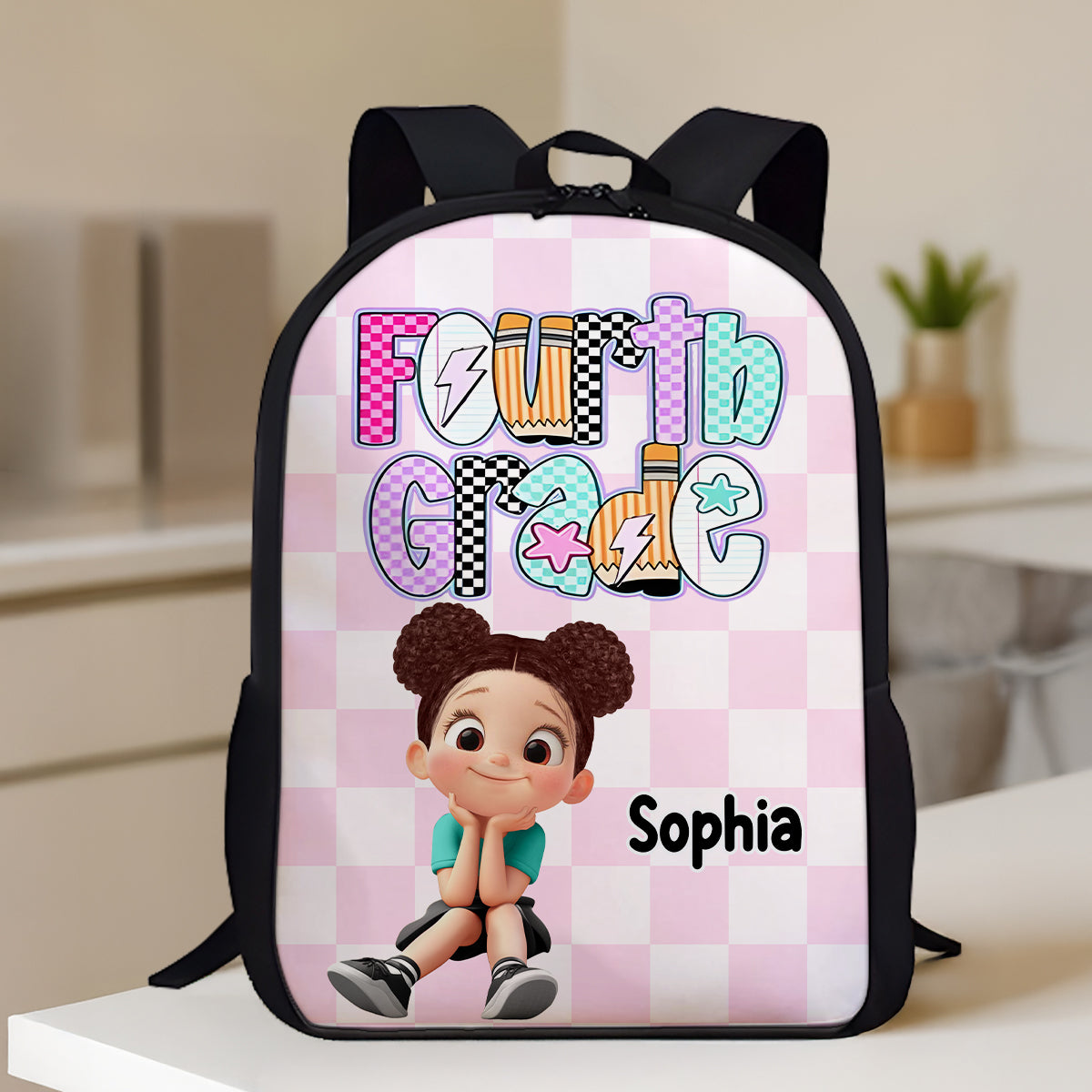 Retro Back to School Preppy Kindergarten Kid, First Day, Pre-K to Fourth Grade Personalized Backpack