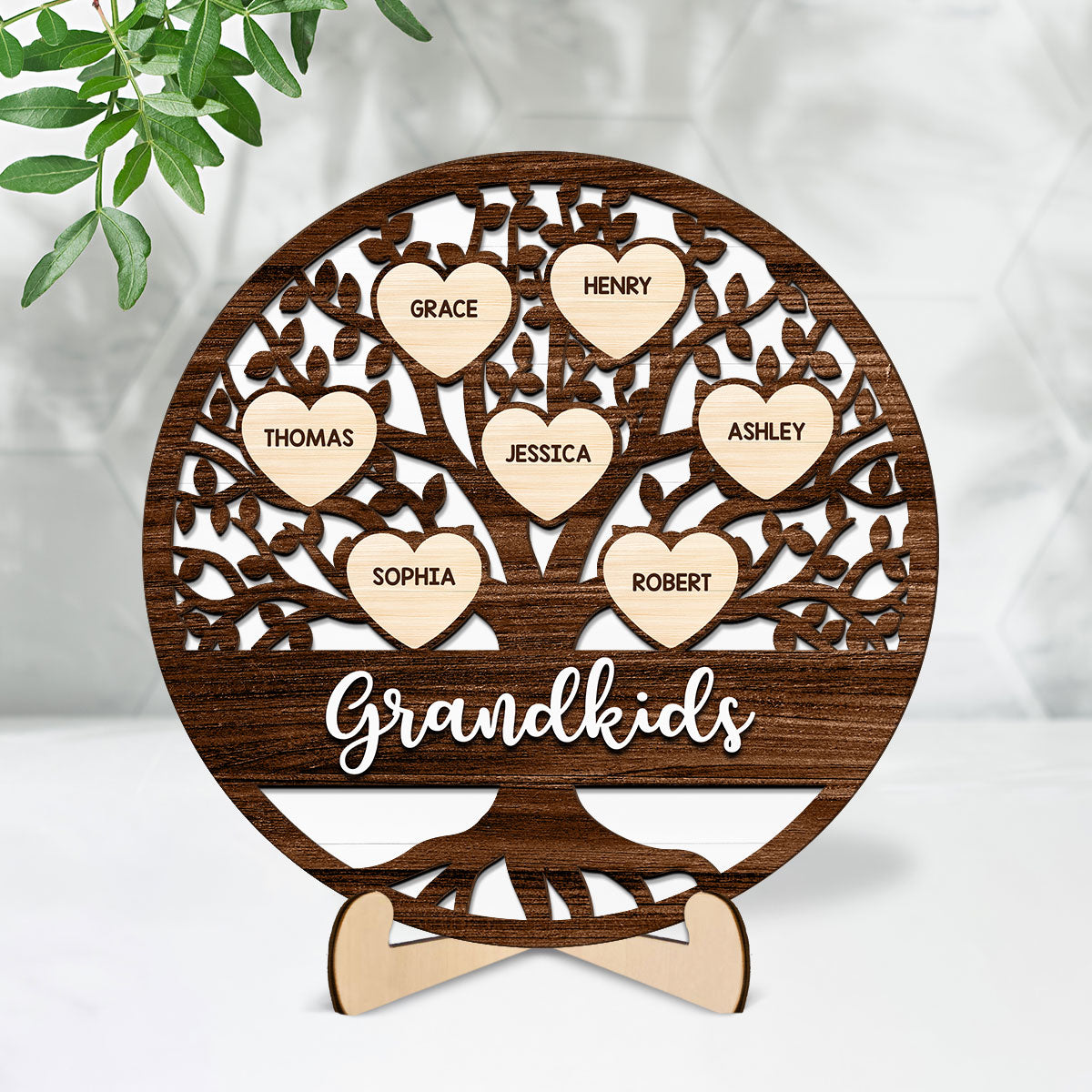 Custom Family Tree Name Gift For Grandma Mom Personalized 2-Layer Wooden Plaque