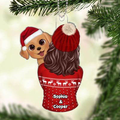 Dog Mom Holding Dog Christmas Personalized Acrylic Ornament
