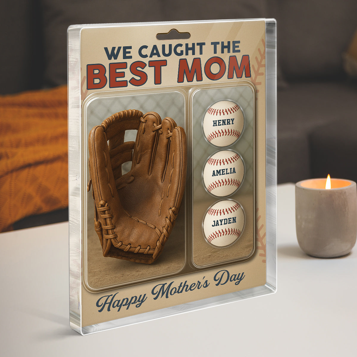 We Caught The Best Dad Grandpa Baseball & Glove Figures Style - Personalized Acrylic Block Plaque - Gift For Dad, Gift For Husband, Gift For Grandpa