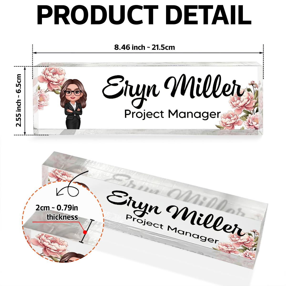 Birth Month Flower Office Personalized Acrylic Desk Name Plate, Office Desk Decor, Gift For Colleagues, Coworkers, Boss