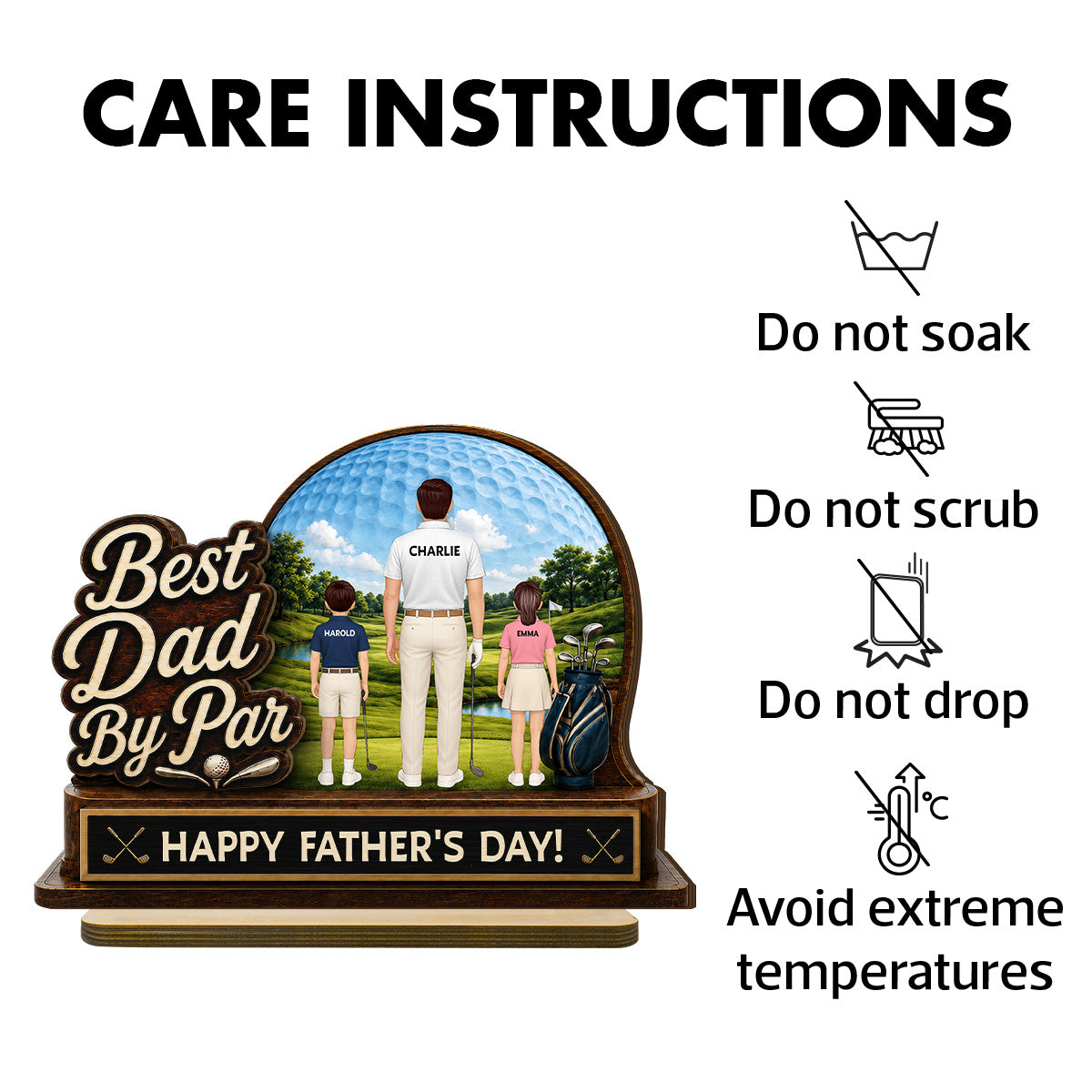 Best Dad By Par Custom Man & Kids Back View - Personalized 2-Layered Wooden Plaque - Father's Day Gift For Golf Dad