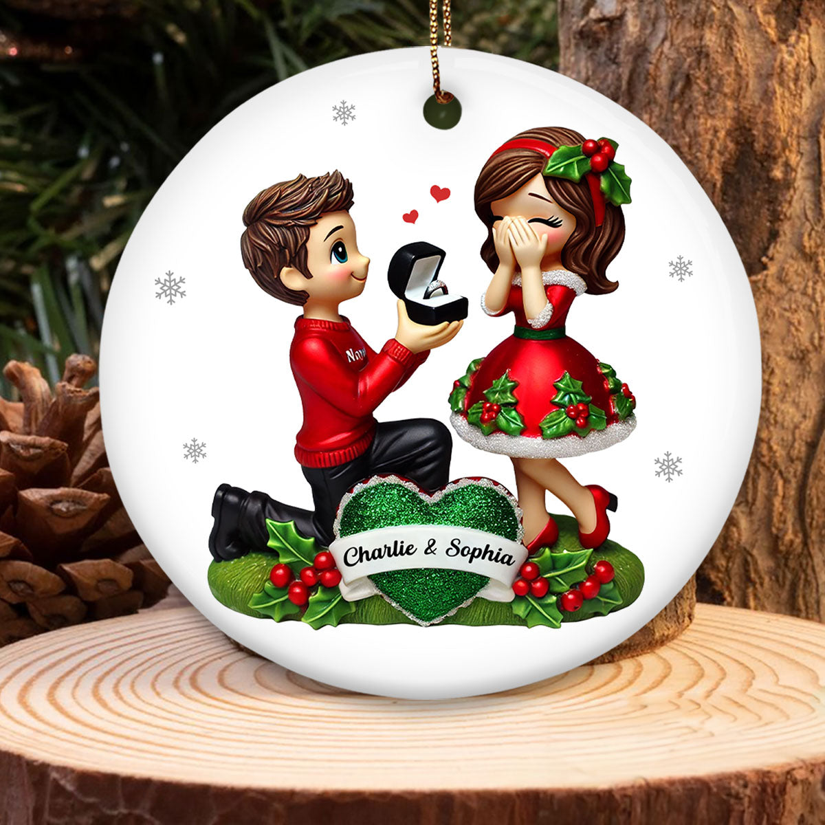 Marriage Proposal Christmas Ceramic Ornament, Personalized Newly Engaged Gift, She Said Yes! Ornament, Custom Just Engaged Gifts for Couples
