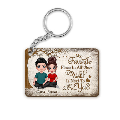 Wooden Tree Couple Personalized Wooden Keychain