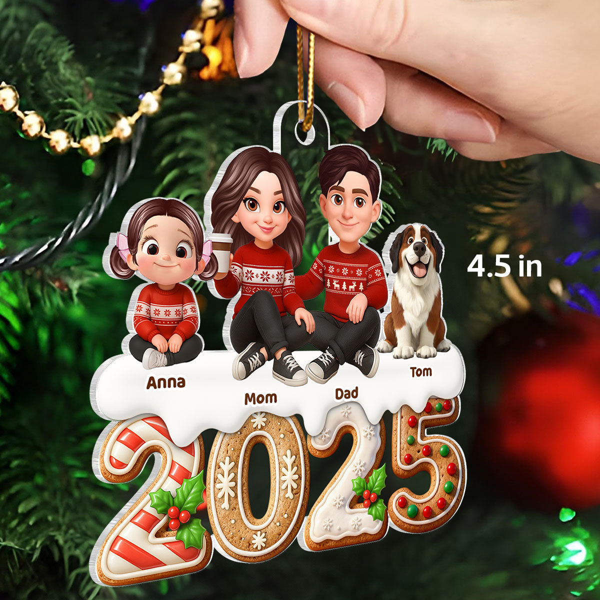 3D Effect Gingerbread Family Together Christmas - Personalized Acrylic Ornament