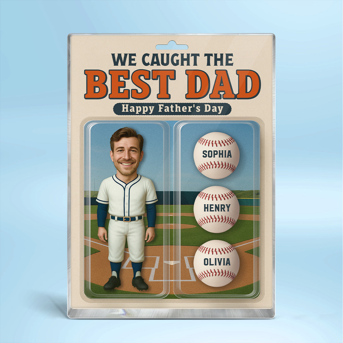 3D Effect Baseball Dad We Caught The Best Dad Custom Figure Personalized Rectangle Flat Acrylic Block Plaque