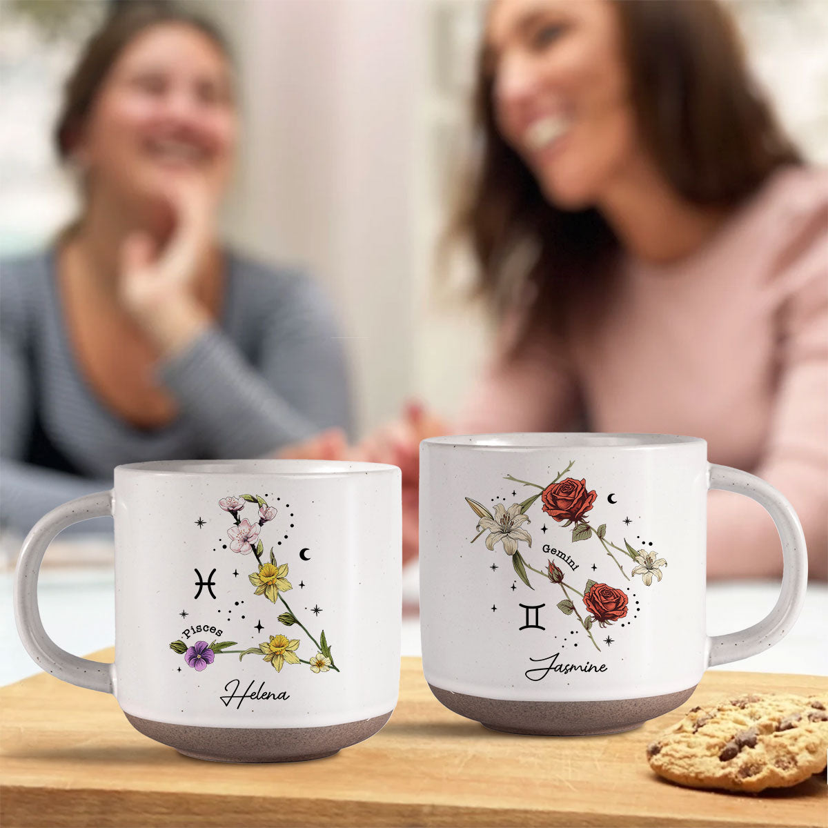 Zodiac Floral Star Constellation Birth Month Flower Personalized Pottery Mug, Best Friend Mug, Birthday Mug, Birth Signs, Star Signs