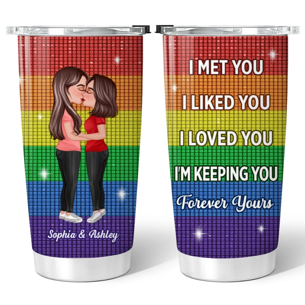 LGBT Couple Kissing I Met You I Love You Pride Month Personalized Tumbler (Not Real Rhinestones)