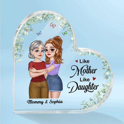 Pretty Cartoon Mother & Daughter Floral Personalized Acrylic Heart Plaque
