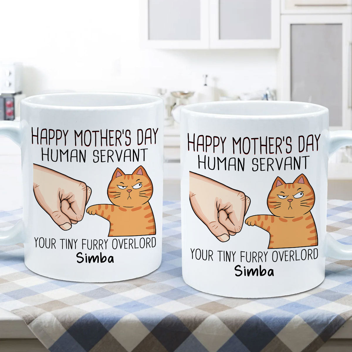 Happy Mother‘s Day Human Servant Fist Bump Funny Cute Cats Gift For Cat Mom Personalized Mug