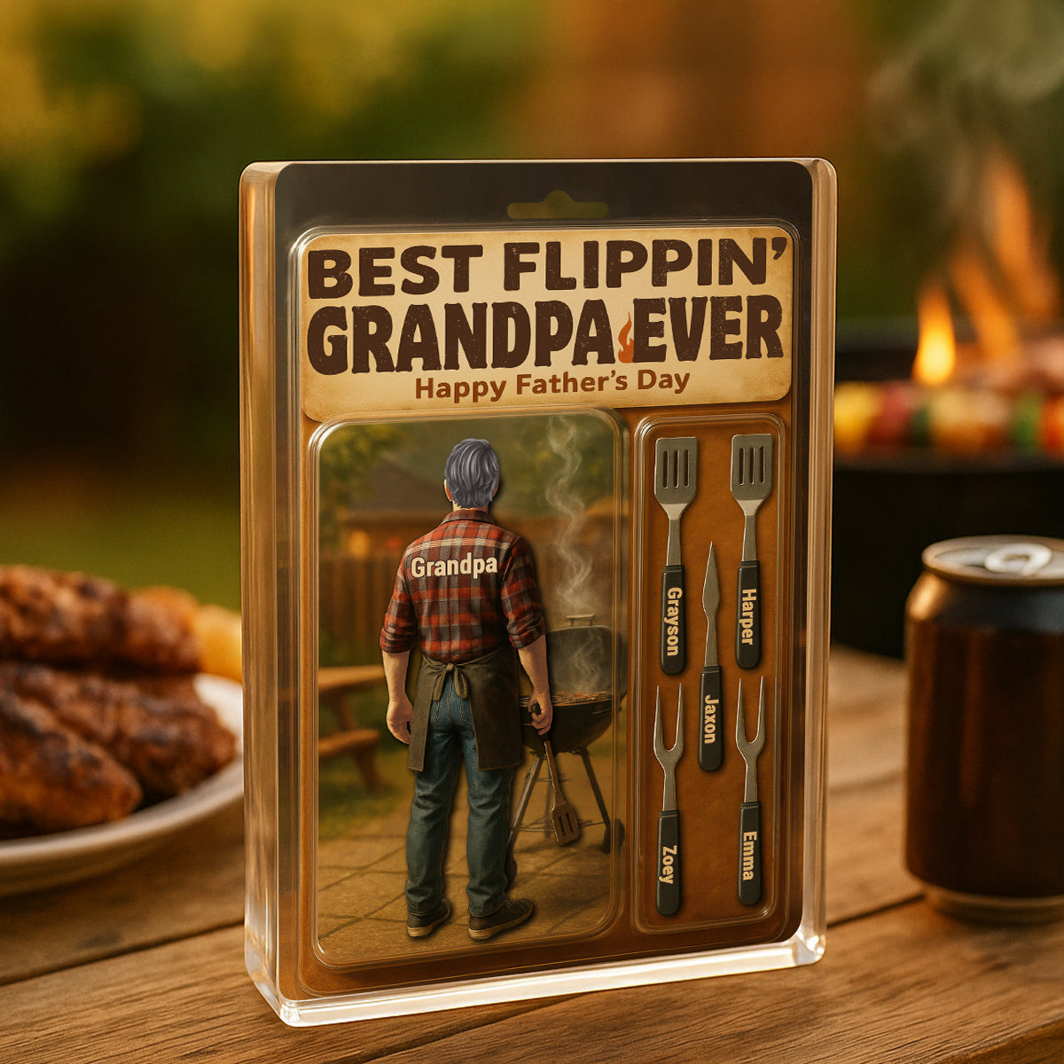 Best Flippin' Dad Ever With Kids' Names Custom Figure Personalized Acrylic Block Plaque, Unique Father's Day Gift For Him, For Dad, For Grandpa