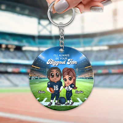 Always Your Biggest Fan American Football Couple Y2K Style Personalized Circle Acrylic Keychain