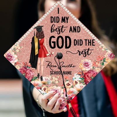 I Did My Best God Did The Rest Personalized Printed Graduation Cap Topper, Graduation Gift