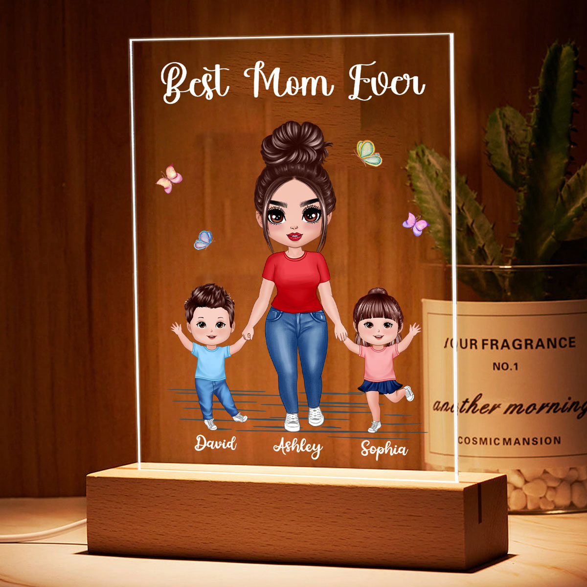 Mom Daughter Son Doll Standing Personalized Acrylic LED Night Light