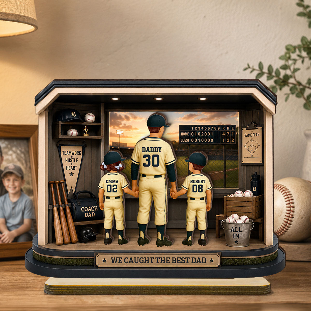 Home Run Baseball Dad & Kids - Personalized 2-Layered Wooden Plaque - Father's Day Gift For Dad, Husband