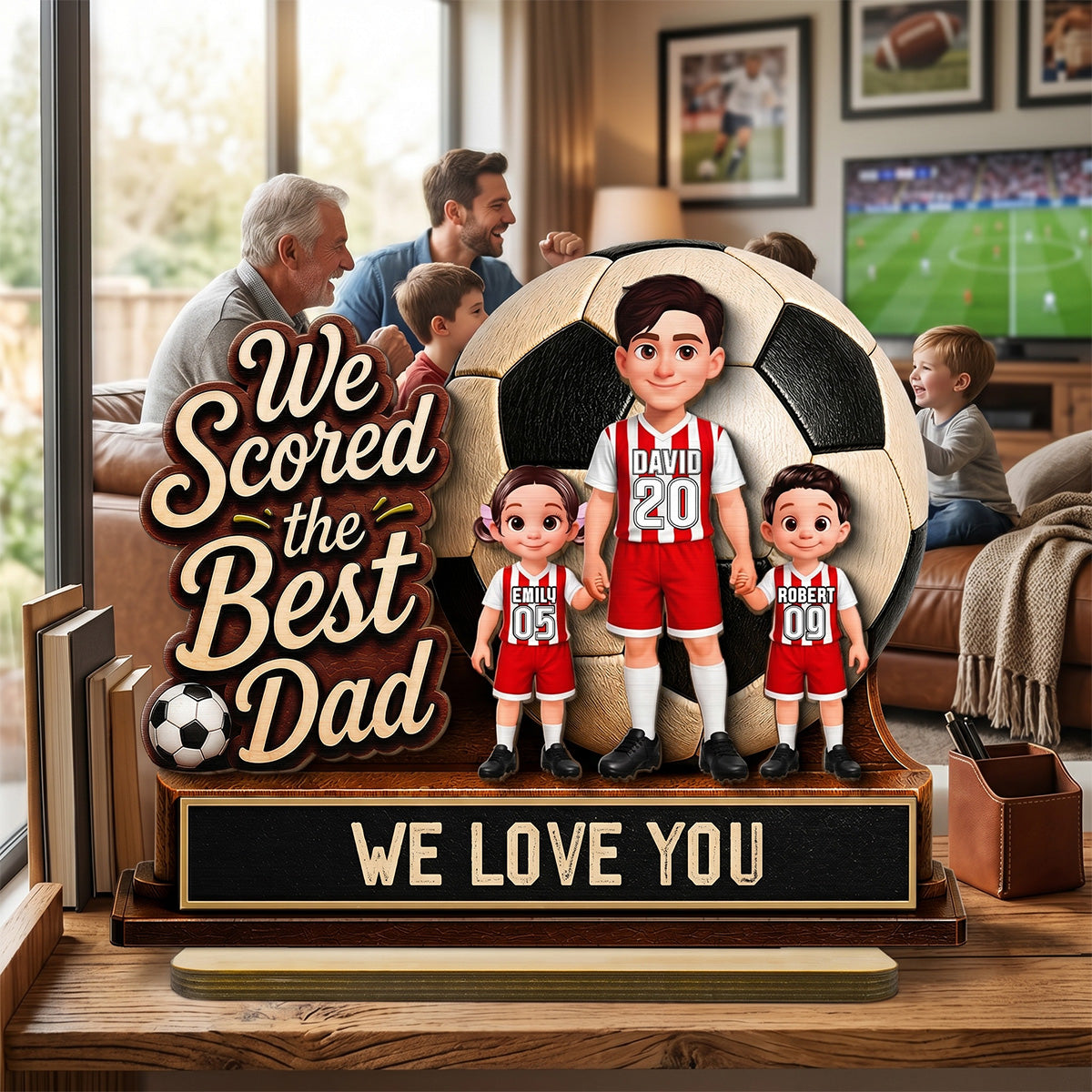 We Scored The Best Dad 2D Flat - Personalized 2-Layered Wooden Plaque -  Gift For Soccer Dad, UK Football Dad