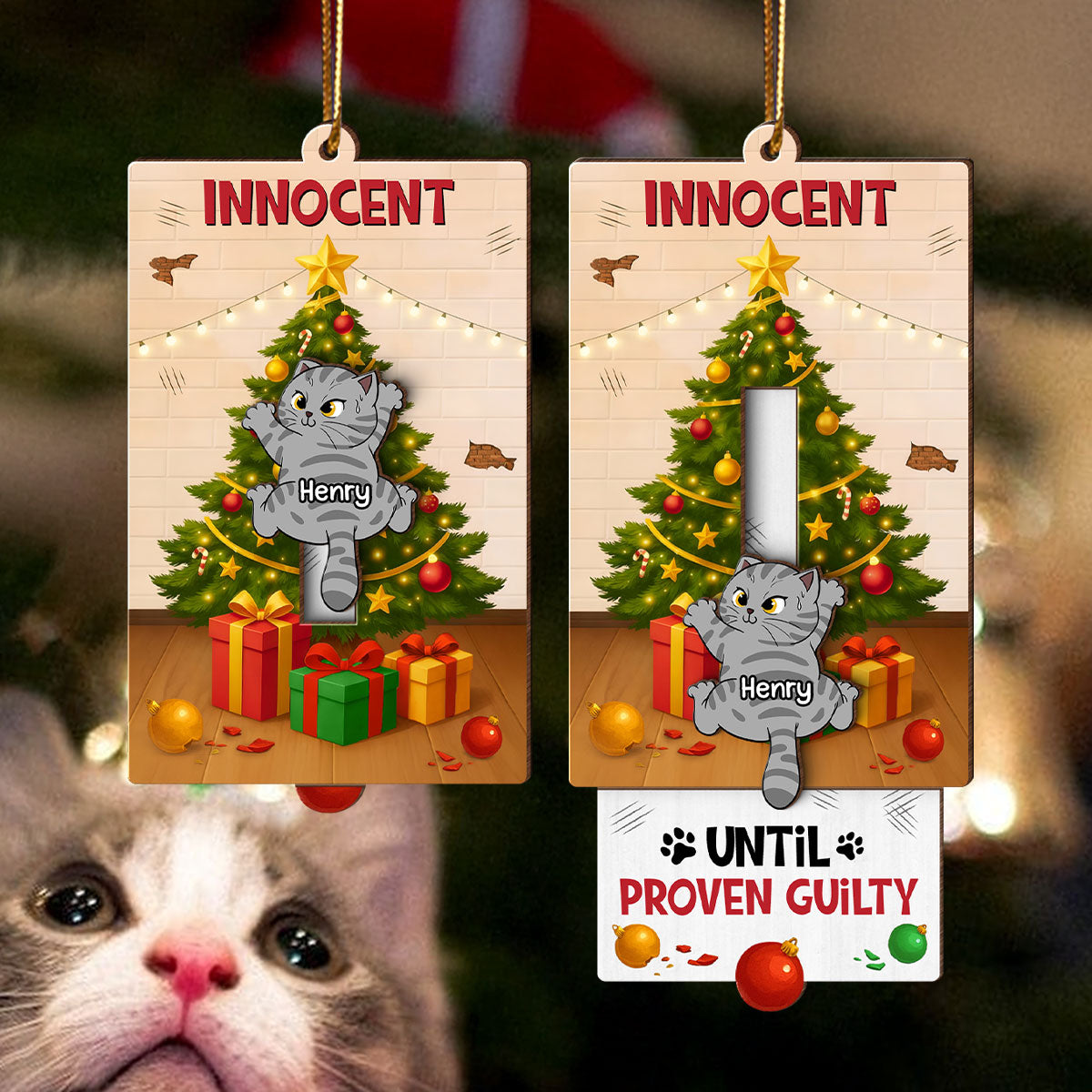 Naughty Cats Christmas Tree - Personalized Slider Ornament