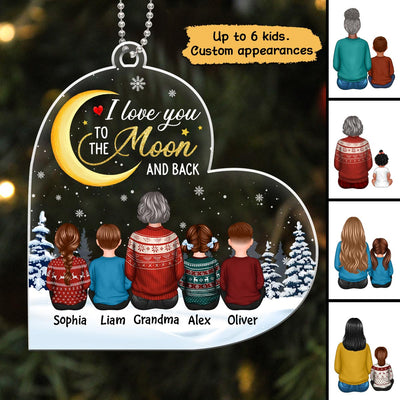 Grandma Grandkids To The Moon Heart Personalized Acrylic Ornament