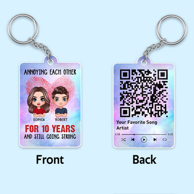 Doll Couple Annoying Each Other For Years Favorite Song Scannable QR Code Personalized Acrylic Keychain