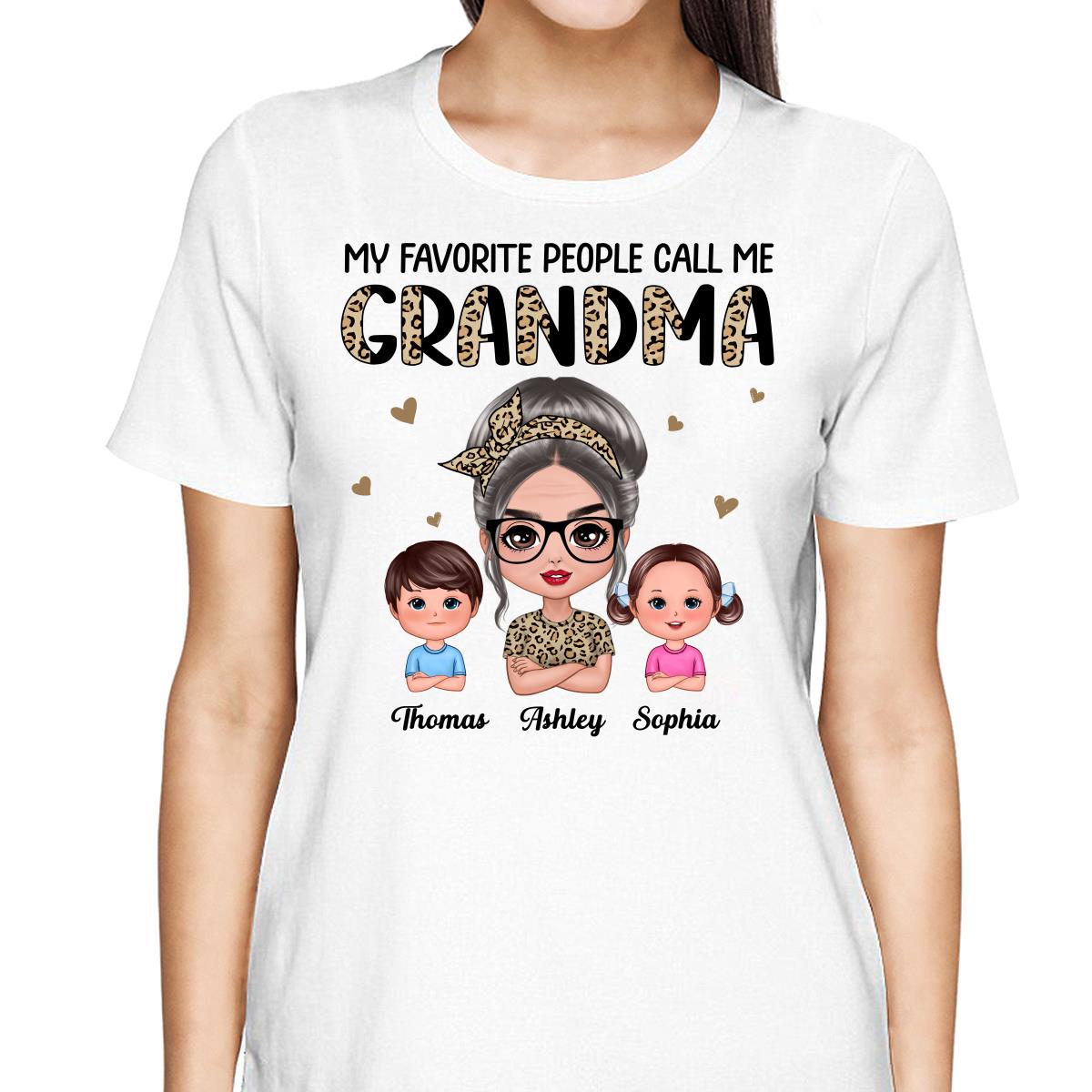 Favorite People Call Me Grandma Half Leopard Doll Grandma & Grandkids Personalized Shirt