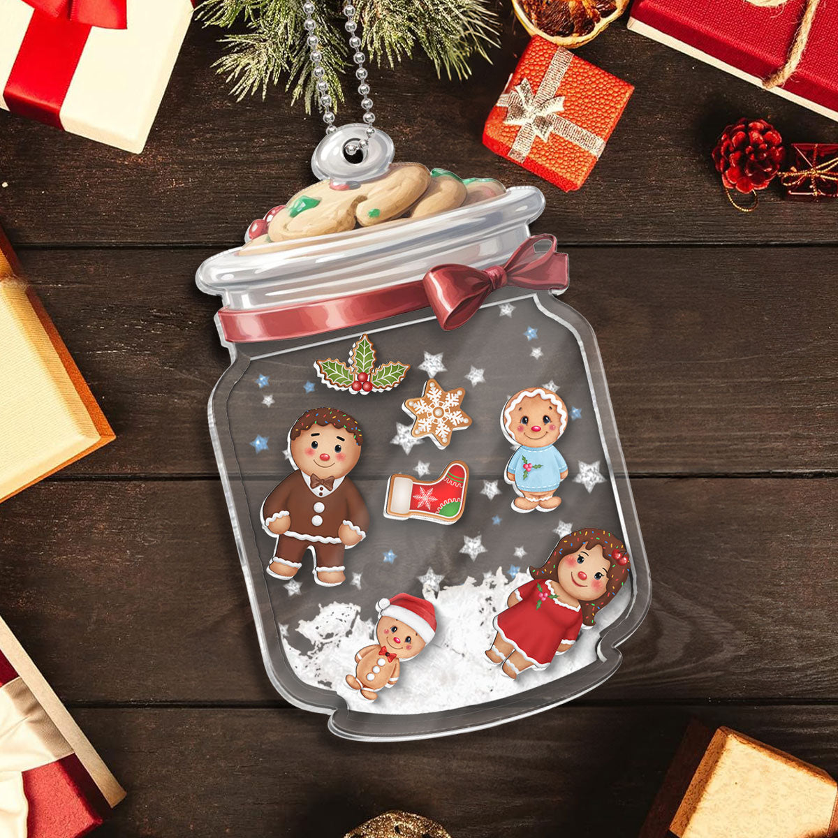 Gingerbread Cookies Jar Personalized Shaker Ornament, Family Christmas Gift