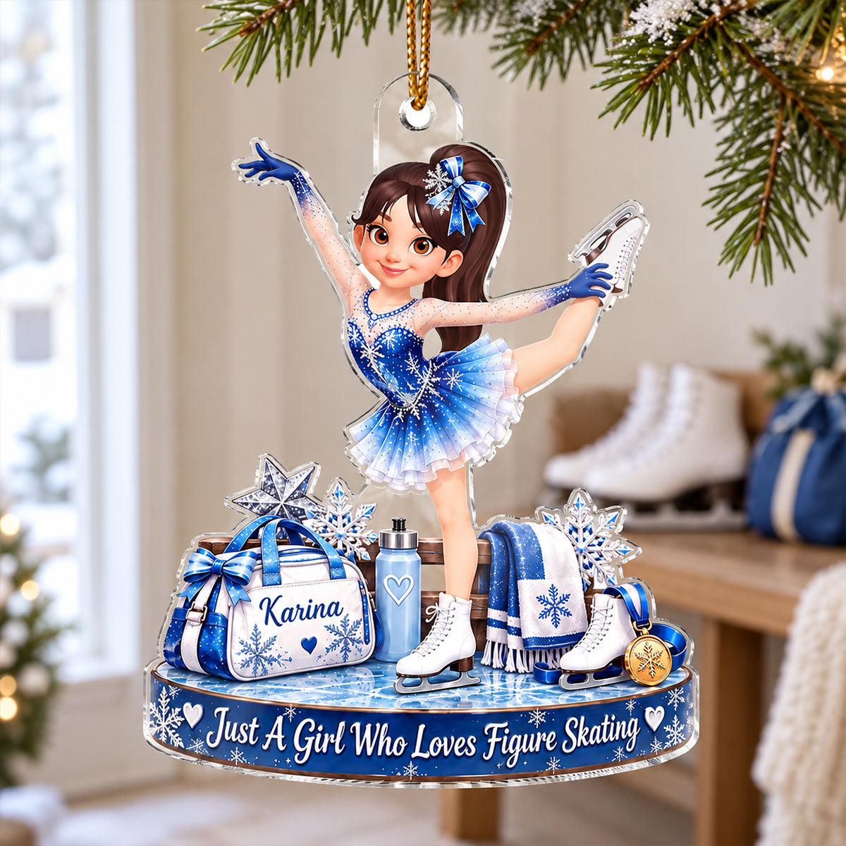 Just a Girl Who Loves Figure Skating - Personalized Acrylic Ornament - Christmas Gift for Daughter, Granddaughter