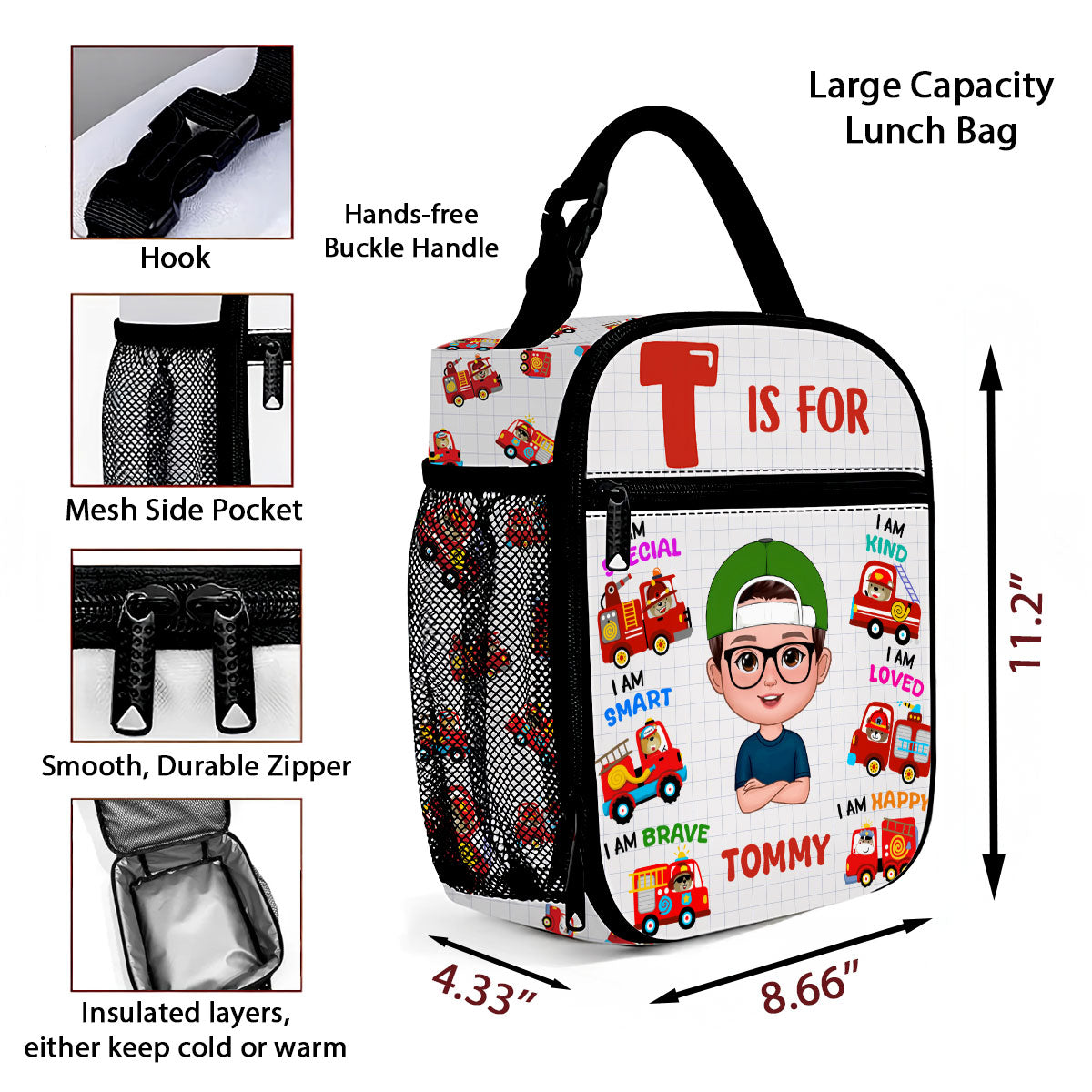 Back To School Gift for Kids, I Am Special Smart Brave Kind Loved Happy Personalized Lunch Bag