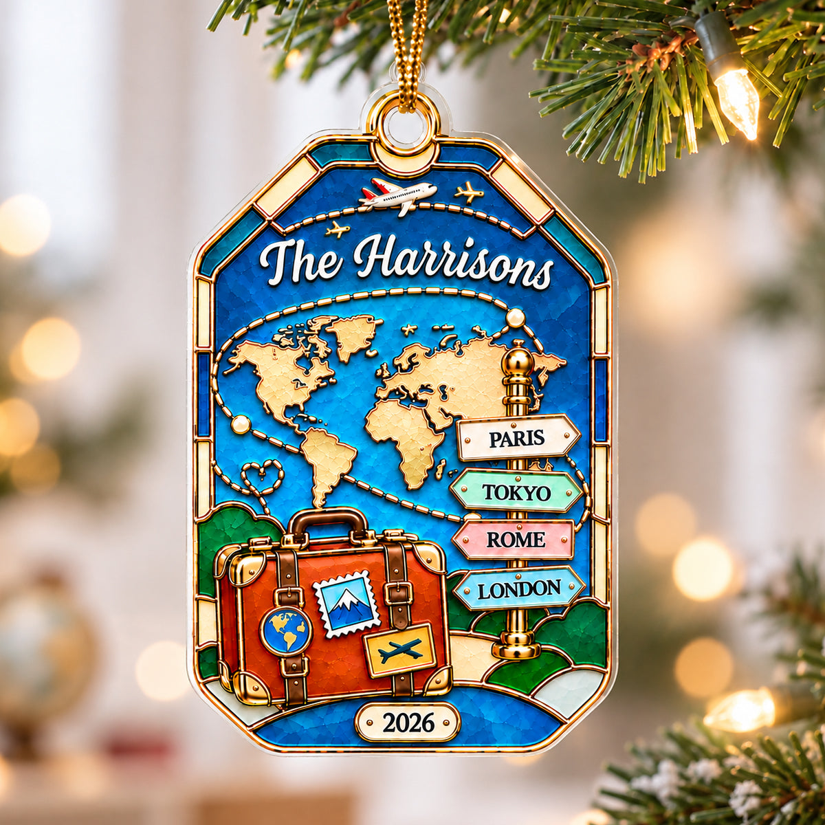 The Places You've Been Sign Post 2D Flat Printed - Personalized Acrylic Ornament - Traveling Destination Keepsake, Christmas Gift For Traveling Lovers