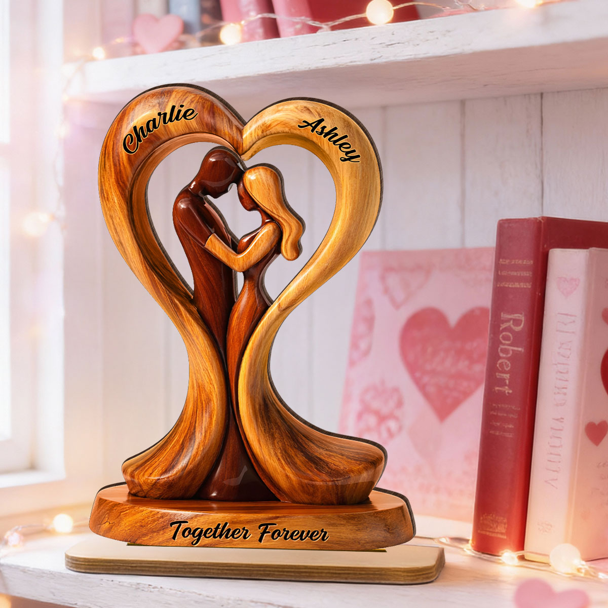 Together Forever Wooden Couple - Personalized 2-Layered Wooden Plaque - Anniversary, Valentine's Day Gift, Gift For Him, Gift For Her