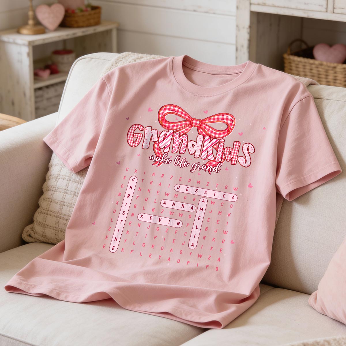 Grandkids Make Life Grand Preppy Word Search Puzzle - Personalized Shirt - Mother's Day Gift For Grandma Mom