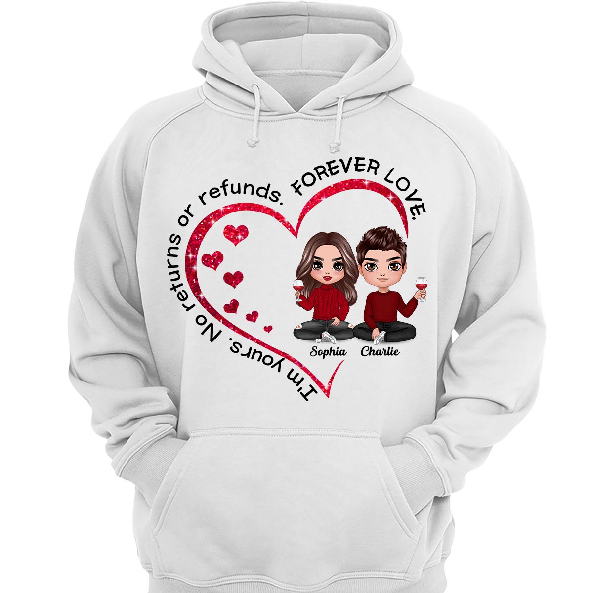 Doll Couple Sitting Inside Heart Valentine‘s Day Gift Personalized Shirt