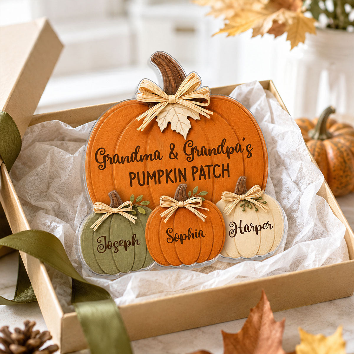 Grandma Grandpa's Pumpkin Patch 2D Flat - Personalized Acrylic Fridge Magnet - Fall Season Decor For Grandparents