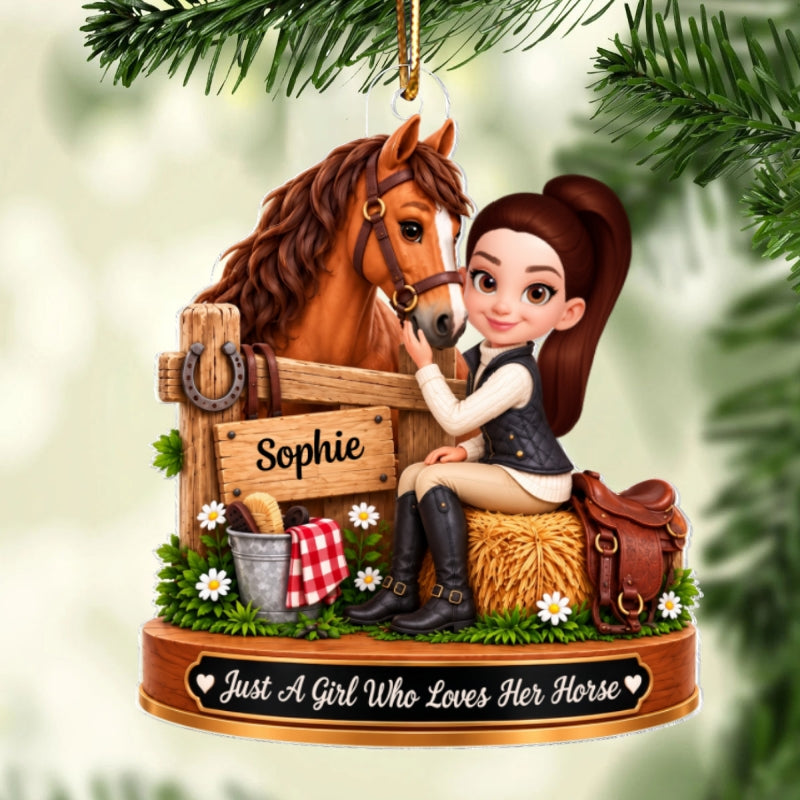 Just a Girl Who Loves Horses - Personalized Acrylic Ornament - Christmas Gift for Horse Lover,Wife,Daughter