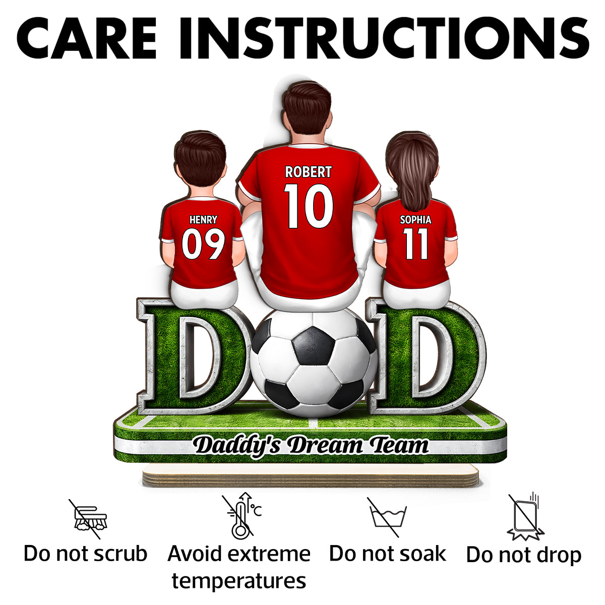 Soccer Dad And Kids Sitting Together - Personalized 2-Layered Wooden Plaque - Heartfelt Gift For Soccer Dad, Gift For Husband