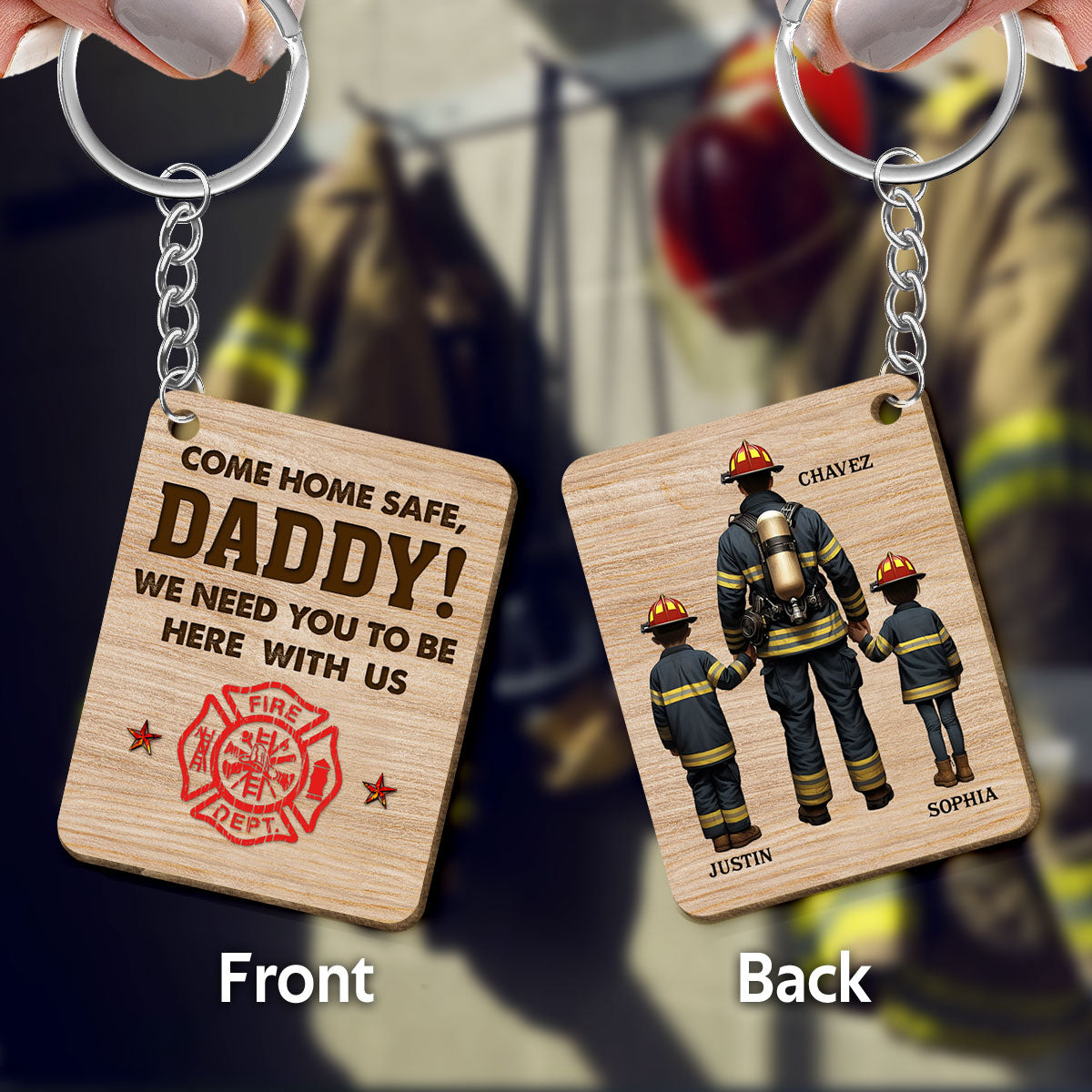 Everyday Hero Keychain, Celebrating the Best Dad Ever, Personalized Wooden Keychain