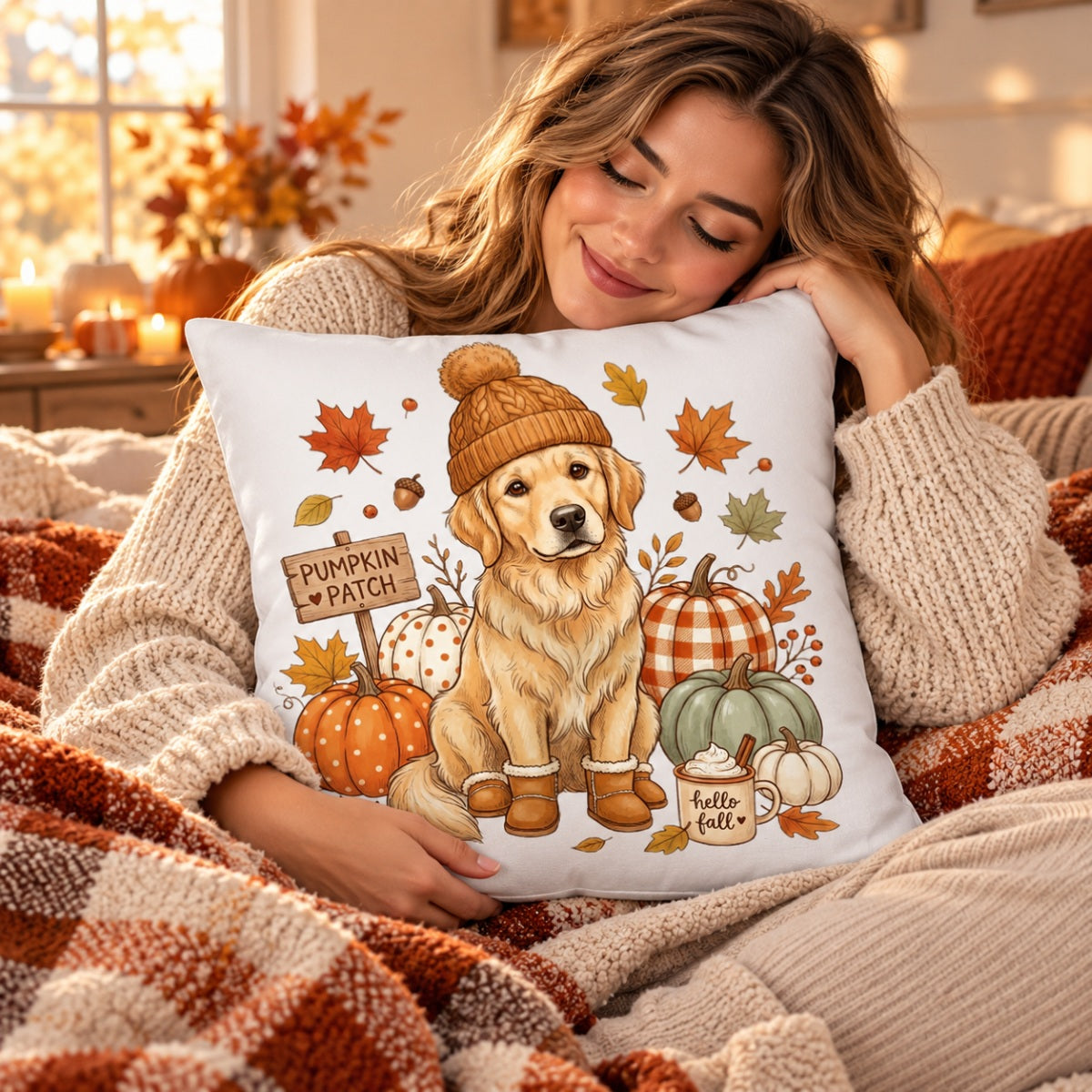 Custom Dog Photo Pumpkin Patch - Personalized Pillow - Fall Gift for Dog Moms, Cat Moms, Pet Lovers