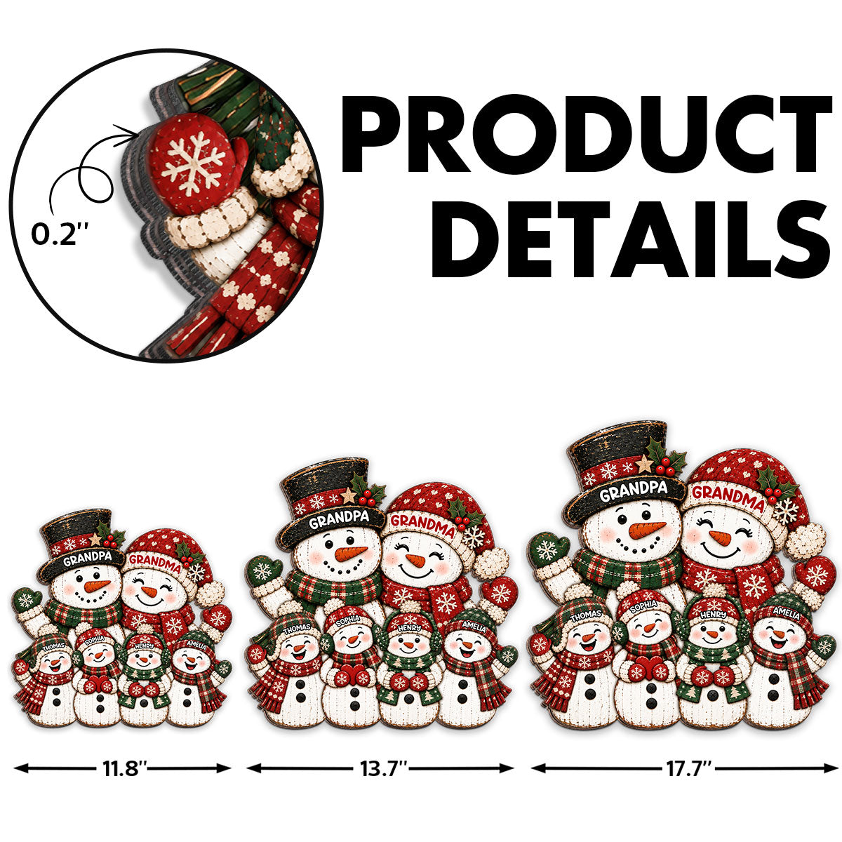 Festive Snowman Grandpa Grandma Grandkids - Personalized Wood Sign - Christmas Decor For Grandparents